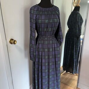 Lucky Brand Purple and Green Plaid Long Sleeve Maxi Dress